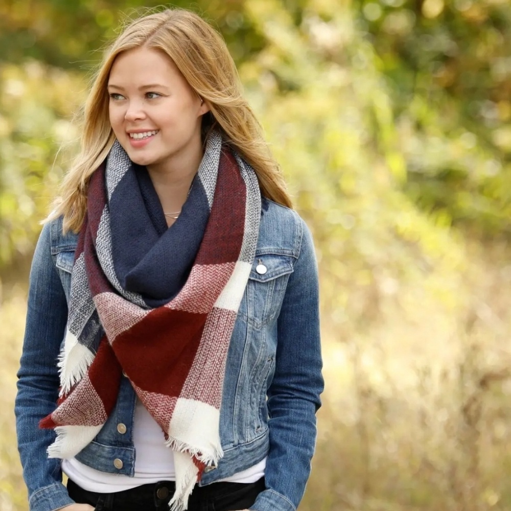 Burgundy & Blue Blanket Scarf